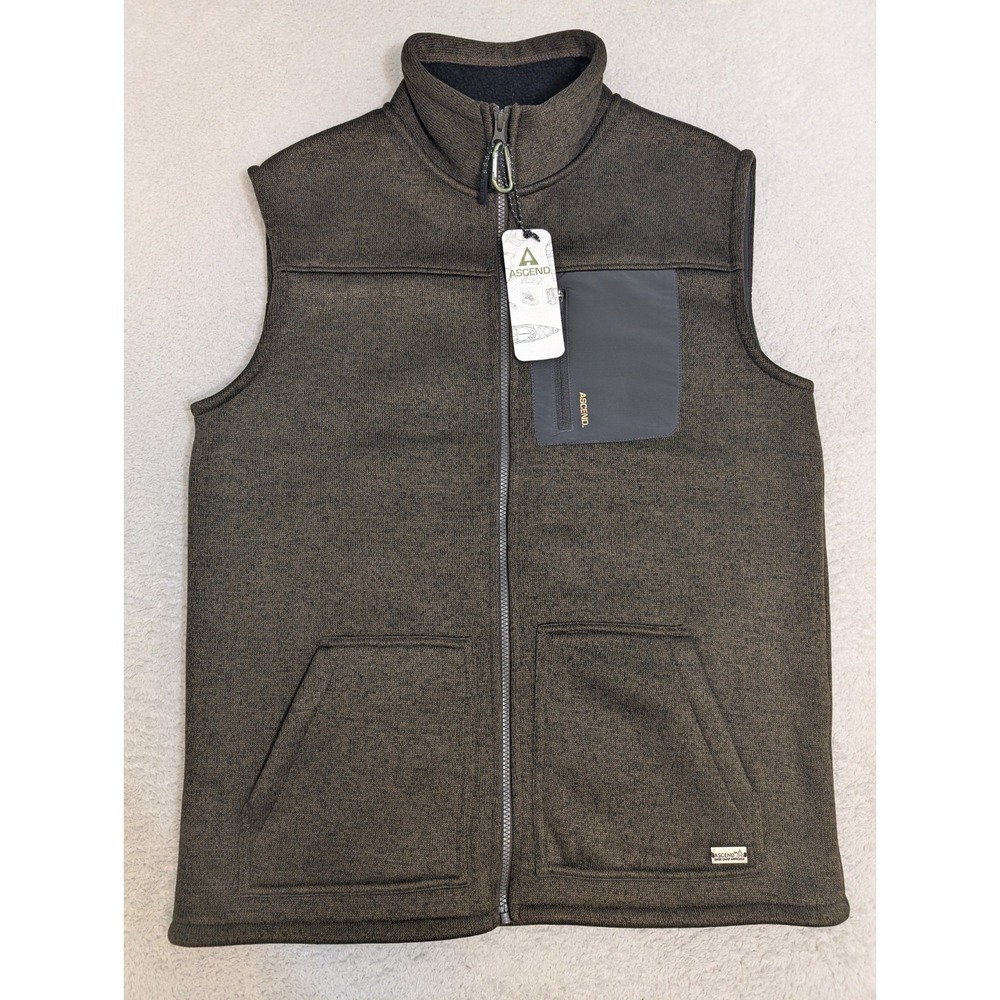 NEW!‎ Ascend Mens Med Full Zip Vest Zip Pocket Casual Outdoor Lined Hiking Green